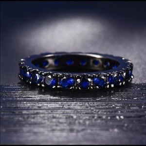 NEW Blue Zirconia Silver Plated Black Ring